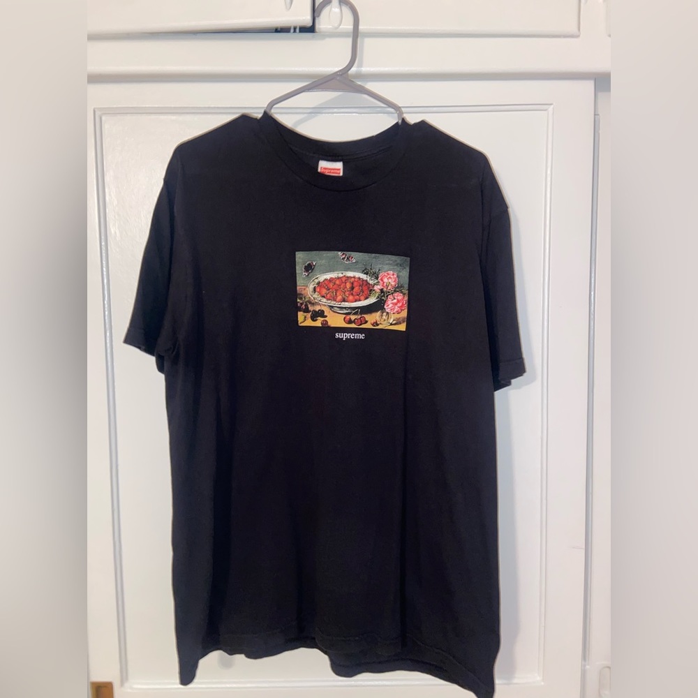 Authentic Black Supreme Strawberry Art Shirt
